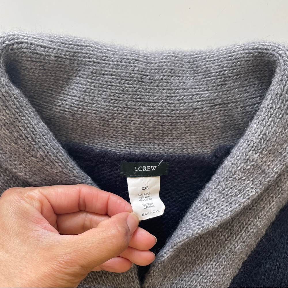 J. Crew Women's Wool Mohair Gray Navy Blue Cardigan Grandpa Sweater XXS Cowl - Picture 3 of 4